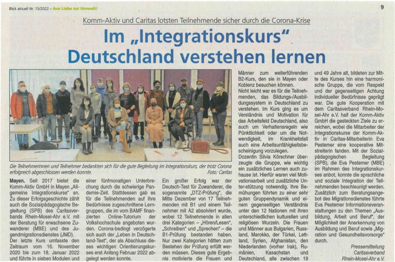 Zeitungsartikel Integrationskurs, Blick Aktuell, 15/2022